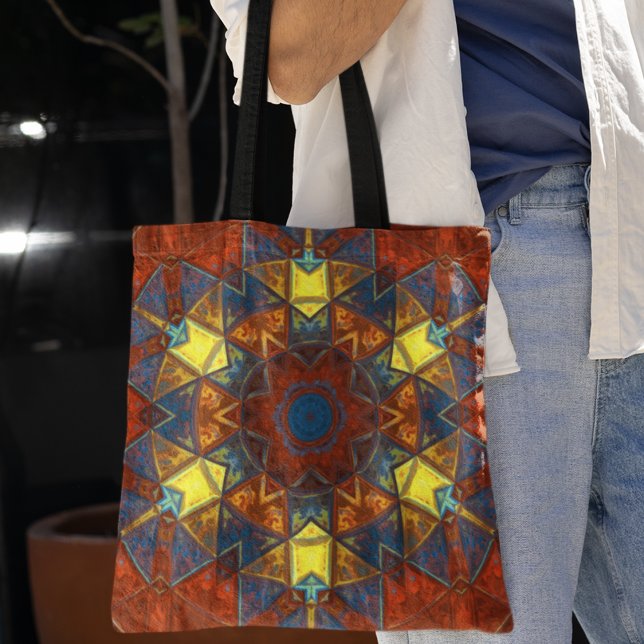 Bolso De Tela Mosaico Mandala Flor Amarillo Rojo y Azul (Subido por el creador)