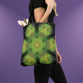 Bolso De Tela Mosaico Mandala Flor Amarillo Verde y Negro