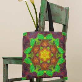 Bolso De Tela Mosaico Mandala Flor Amarillo Verde y Púrpura