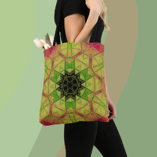 Bolso De Tela Mosaico Mandala Flor Amarillo Verde y Rosa