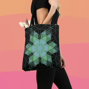 Bolso De Tela Mosaico Mandala Flor Azul Verde y Negro