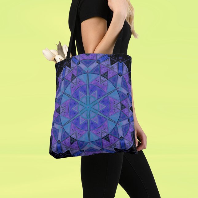 Bolso De Tela Mosaico Mandala Flor Azul y Púrpura (Subido por el creador)