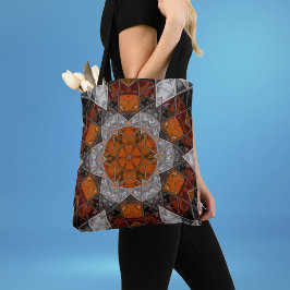Bolso De Tela Mosaico Mandala Flor Naranja Blanco y Negro