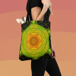 Bolso De Tela Mosaico Mandala Flor Naranja Verde y Negro