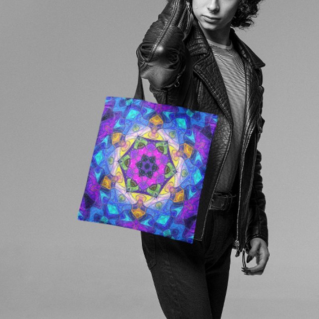 Bolso De Tela Mosaico Mandala Flor rosa azul y amarillo (Subido por el creador)