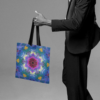 Bolso De Tela Mosaico Mandala Flor rosa azul y amarillo