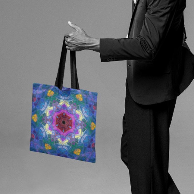 Bolso De Tela Mosaico Mandala Flor rosa azul y amarillo (Subido por el creador)