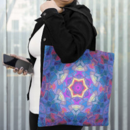 Bolso De Tela Mosaico Mandala Flor rosa azul y amarillo