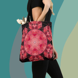 Bolso De Tela Mosaico Mandala Flor rosa y negro