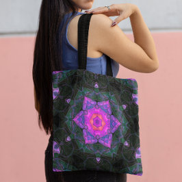 Bolso De Tela Mosaico Mandala Flor rosa y negro