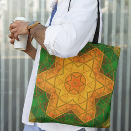 Bolso De Tela Mosaico Mandala Flor Verde y Amarillo