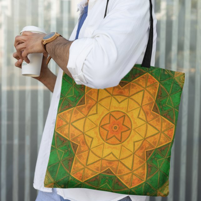 Bolso De Tela Mosaico Mandala Flor Verde y Amarillo (Subido por el creador)