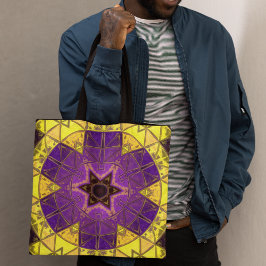 Bolso De Tela Mosaico Mandala morado y amarillo