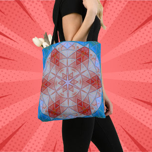 Bolso De Tela Mosaico Mandala rojo blanco y azul