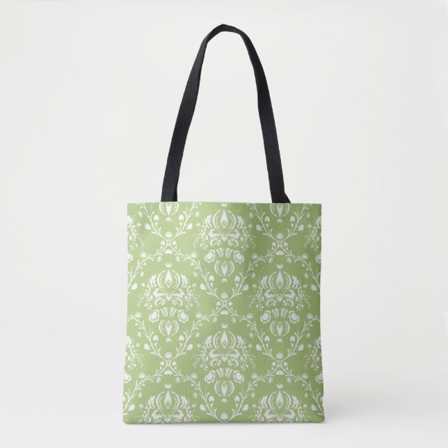 Bolso De Tela Moss Green Damask (Anverso)