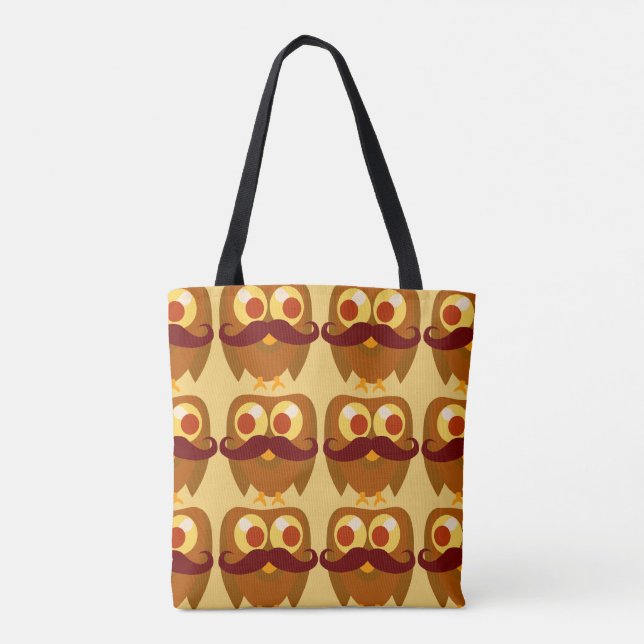 Bolso De Tela Mostache Owl Mania Cute Personalizado Pattern (Reverso)