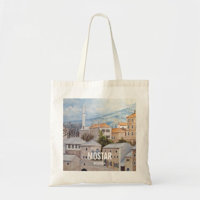 Bolso De Tela Mostar, Bosnia - Pintura del paisaje de acrílico (Frente)