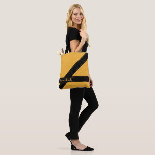 Bolso De Tela Mostaza Amarilla Rayas Negras Personalizadas de Mo