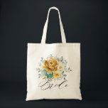 Bolso De Tela Mostaza Amarillo Floral Vegetación Novia Moderna<br><div class="desc">La moderna y elegante bolsa de tote de primavera / boda de verano a mitad de verano presenta un ramo de rosas mustard amarillas color agua suave / peonías con hojas verdes frondosas / hojas botánicas / eucalipto / succulentos. Encontrará más diseños y variaciones de mi tienda "blissweddingpaperie". Y no...</div>