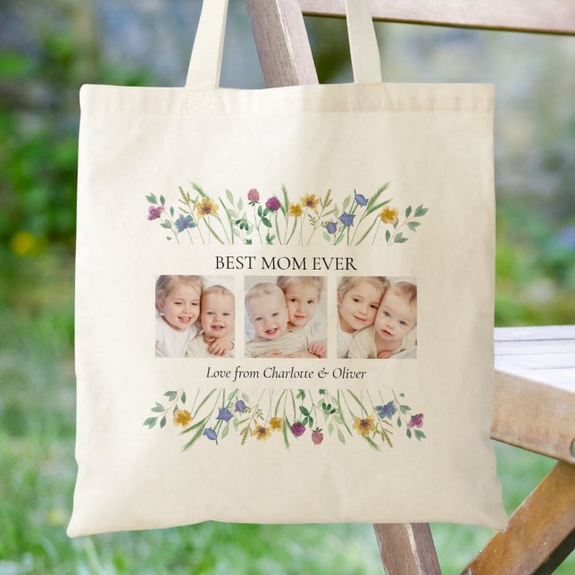 Bolso De Tela Mother's Day Best Mom Ever Floral Photo (Subido por el creador)