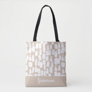 Bolso De Tela Motif abstrait minimaliste beige et blanc