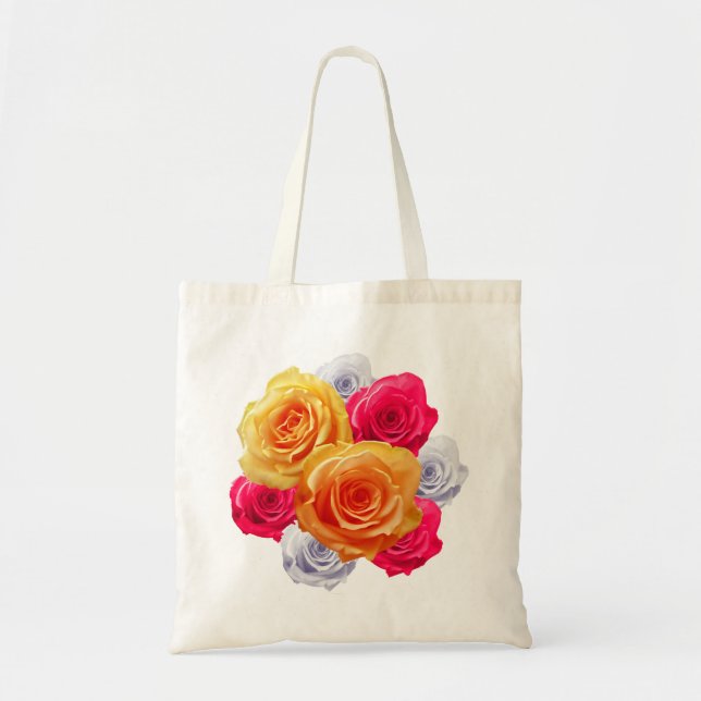 Bolso De Tela Motif Tote Bag, Rosas en flor (Frente)