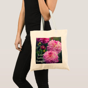 Bolso De Tela Motivación de la flor de Dahlia rosa y blanca