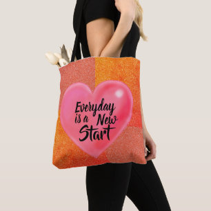 Bolso De Tela Motivación Nuevo Purpurina de amor de corazón feli