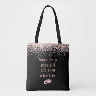 Bolso De Tela Motivacional Jefe Lady Rosa Purpurina de Oro Girly
