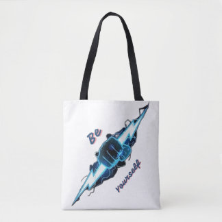 Bolso De Tela Motivacional "Sé Tú Mismo" Perno de Relámpago Azul