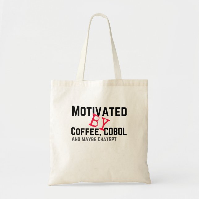 Bolso De Tela Motivado por Coffee, Cobol y ChatGPT.w (Frente)