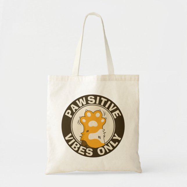 Bolso De Tela Motivational Cat Pawsitive vibes only Fun Paw (Frente)