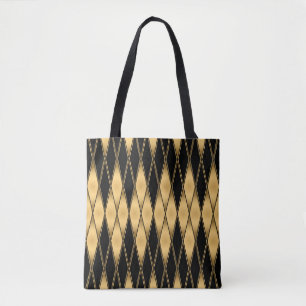 Bolso De Tela Motivo del diamante: elegante patrón oro-negro.
