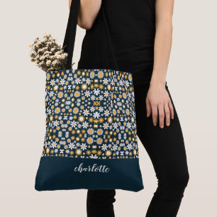 Bolso De Tela Motivo floral moderno Monogramado Tote Bag