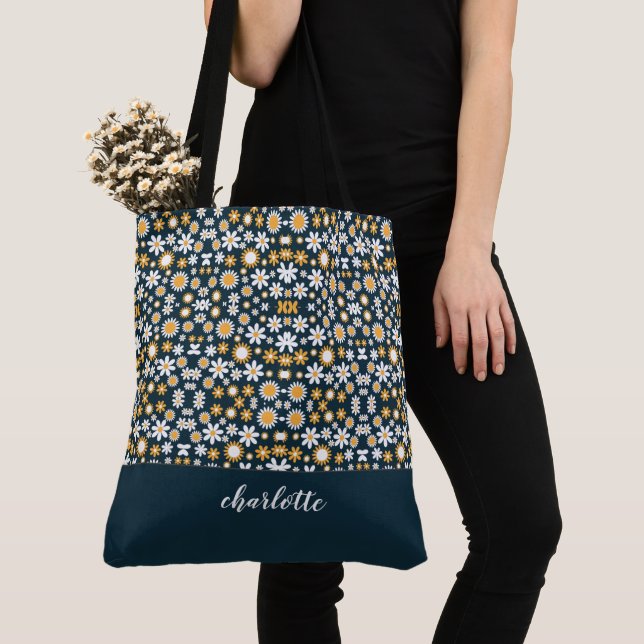 Bolso De Tela Motivo floral moderno Monogramado Tote Bag (Detalle)