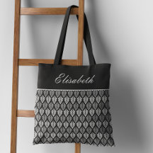 Motivo moderno en blanco y negro Nombre Tote Bag