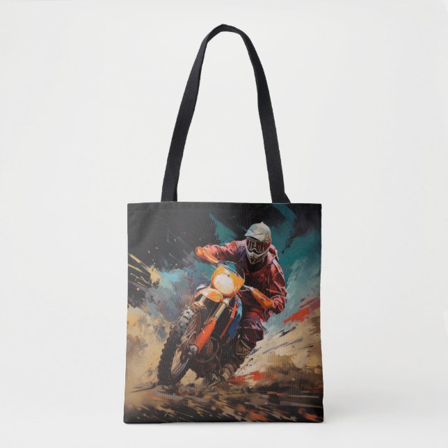 Bolso De Tela Motocross Action Sport Pintura Resumen Decor Art (Anverso)