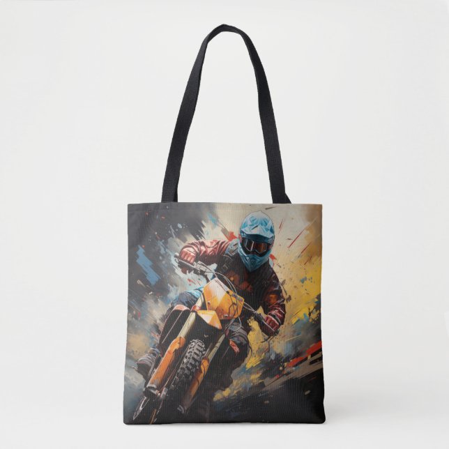 Bolso De Tela Motocross Action Sport Pintura Resumen Decor Art (Anverso)