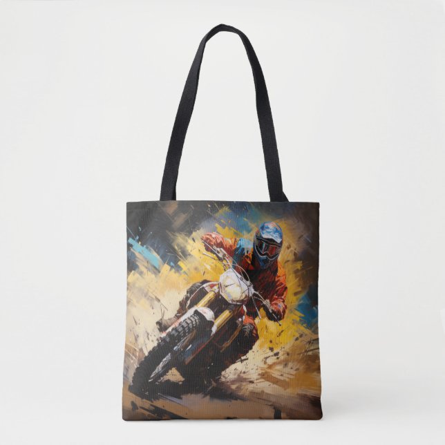 Bolso De Tela Motocross Action Sport Pintura Resumen Decor Art (Anverso)
