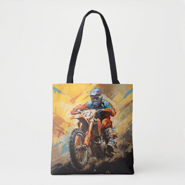 Bolso De Tela Motocross Action Sport Pintura Resumen Decor Art (Anverso)