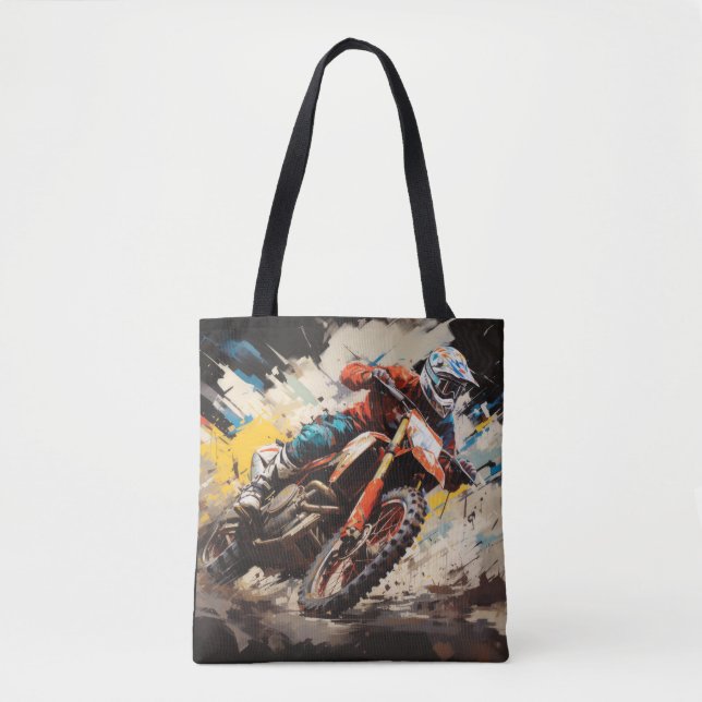 Bolso De Tela Motocross Action Sport Pintura Resumen Decor Art (Anverso)