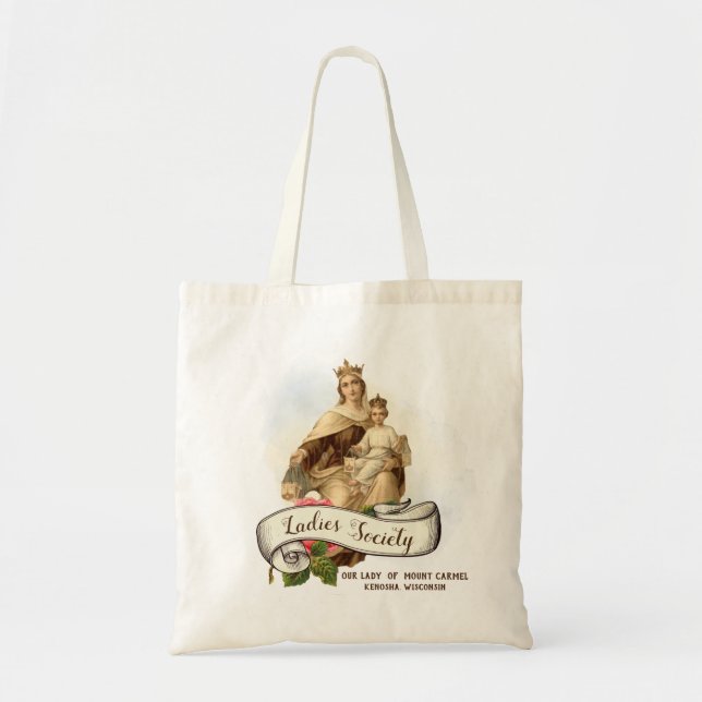 Bolso De Tela Mount Carmel Mary Religious Carmelite Prayer (Frente)