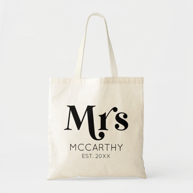 Bolso De Tela Mrs. Custom Last Name Est. Date Minimal Retro (Frente)