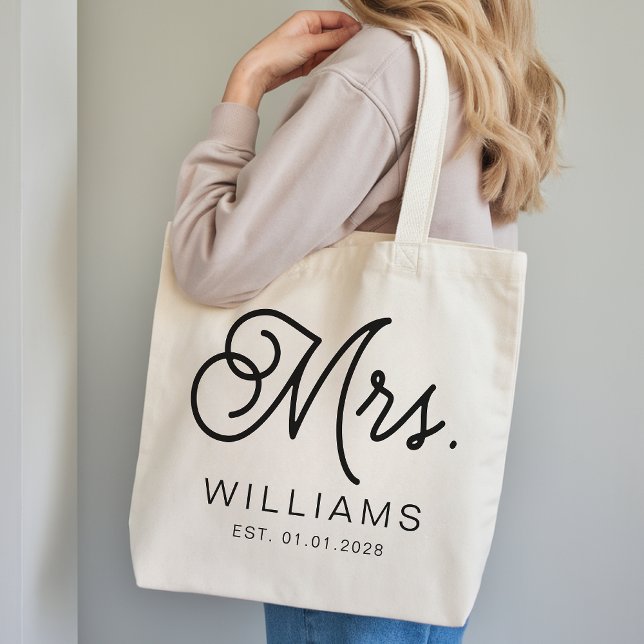 Bolso De Tela Mrs Modern Script Custom Wedding Newlywed Gift (Personalized Mrs Tote Bag Bachelorette Gift for Her, Bridal Party Tote Bag Personalized Gift for Her)