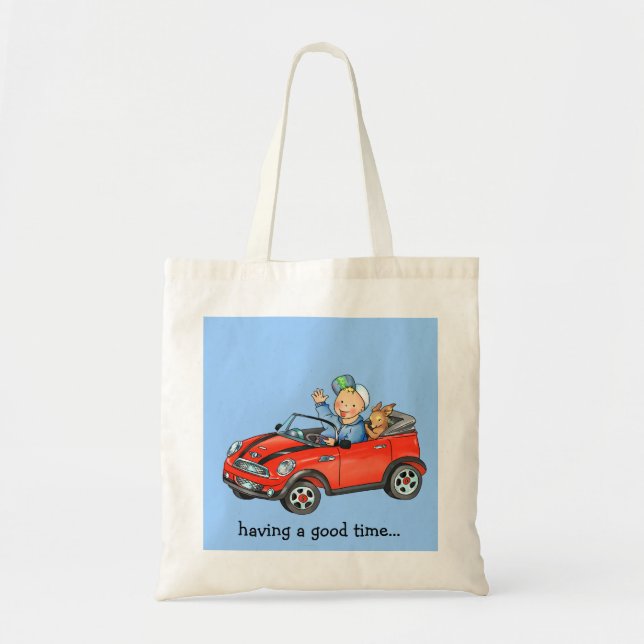 Bolso De Tela Muchacho y perro en el coche rojo del juguete - (Frente)