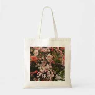 Bolso De Tela Muchas Flores Blancas Rosadas Nombre Personalizado