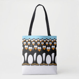Bolso De Tela Muchedumbre de pingüinos divertidos del dibujo