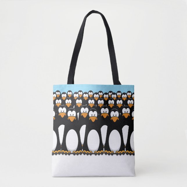 Bolso De Tela Muchedumbre de pingüinos divertidos del dibujo (Anverso)