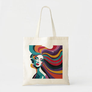 Bolso De Tela Mujer abstracta colorida con arte de pelo flotante