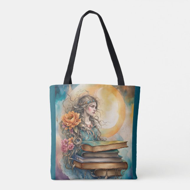 Bolso De Tela Mujer acuarela leyendo regalo de cumpleaños (Reverso)